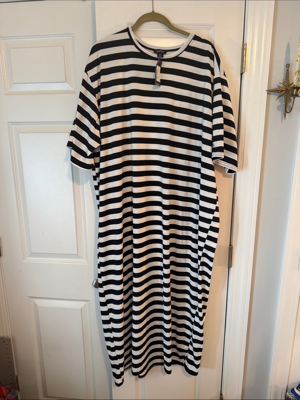 Boohoo Black and White Striped Maxi Dress